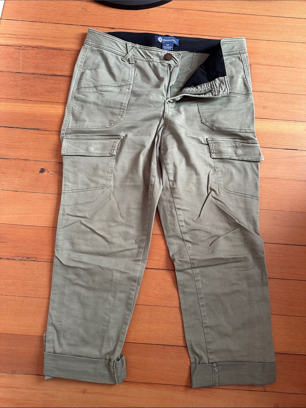 Democracy "Ab" Solution High Rise Roll Cuff Plus Cargo Utility Pants Womens 14
